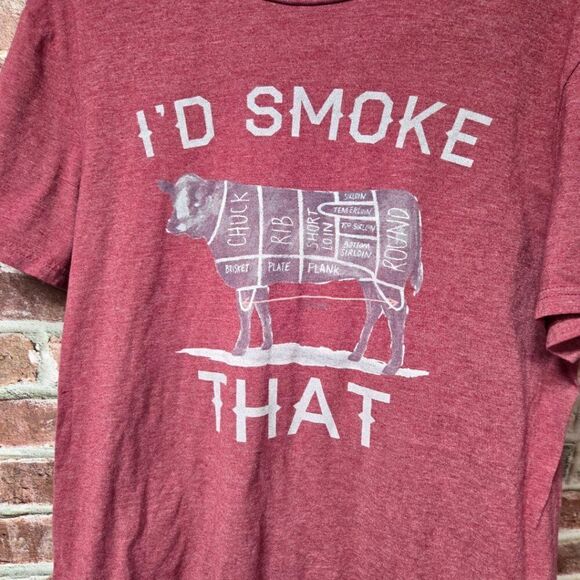 I'D SMOKE THAT Meme T-Shirt Large Heather Red Funny BBQ Graphic Crew Neck - Picture 5 of 6
